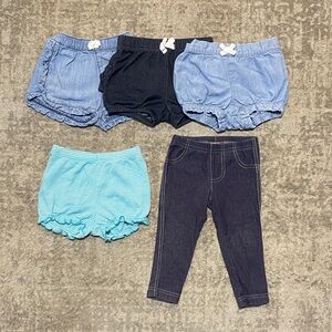 🔥4/20! Bundle of 5 pairs of baby girls shorts & leggings. Size 9 month’s.